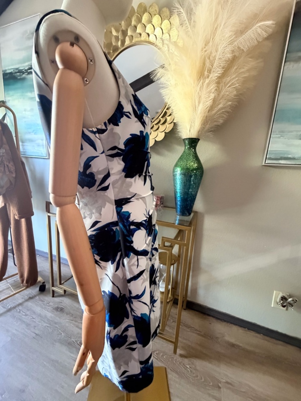 Ivanka Trump White Midi Dress with Blue Floral Pattern - Picture 5 of 11